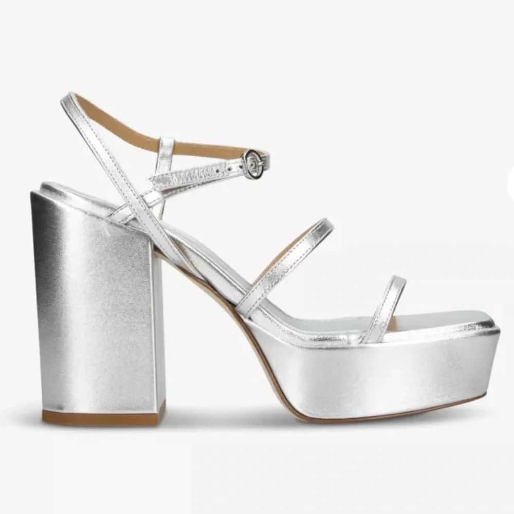 AEYDE Katalin strappy leather heeled sandals 425 Silver Platform Block Heel 39